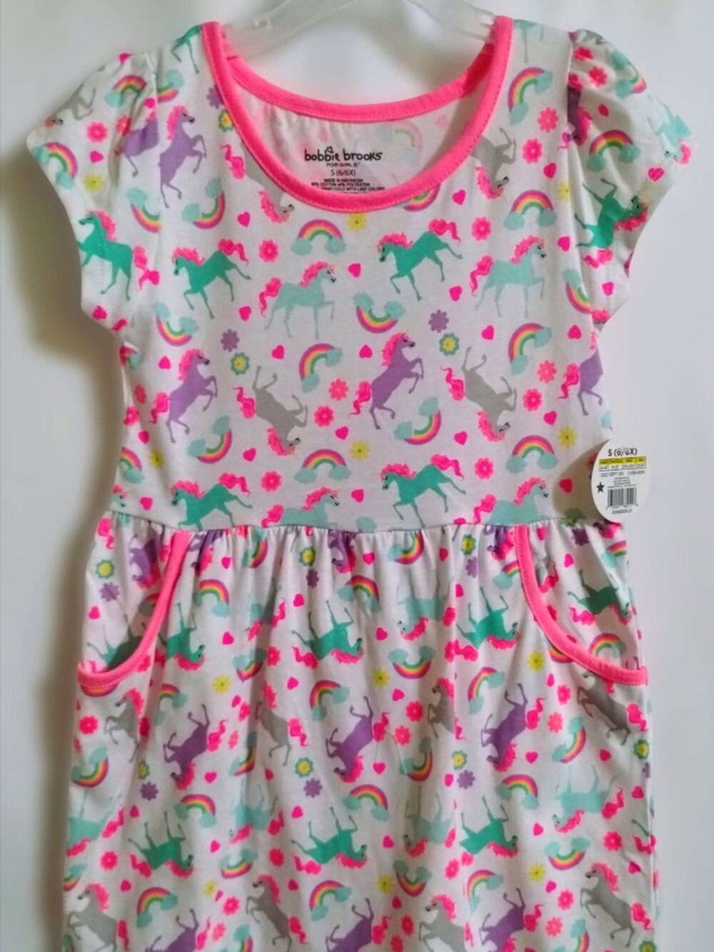 Bobbie Brooks Unicorn Dress - Cotton-Blend, Pink Trim, Sizes XS–M